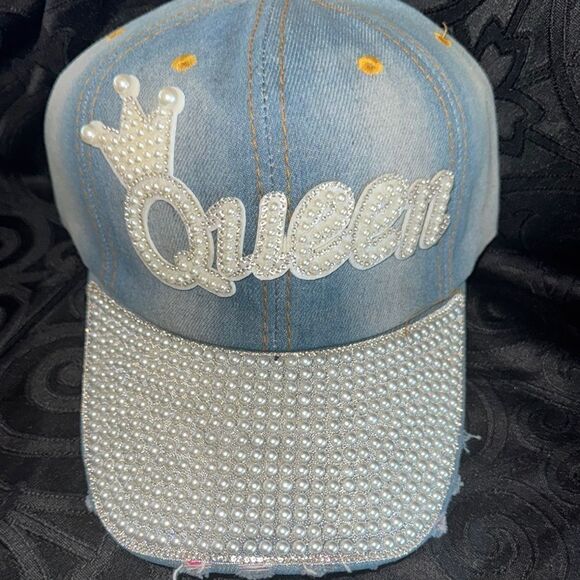 Queen Denim Cap with Pearl Accents - Picture 2 of 9